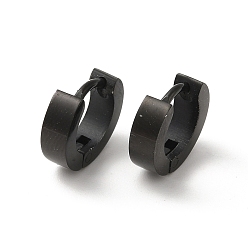 Black Polishing 304 Stainless Steel Hoop Earrings, Black, 9x3mm