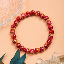 Red Acrylic Round Beaded Stretch Bracelets, Red, 7-1/8 inch(18cm)