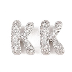 Letter K Латунные микропаве из прозрачного кубического циркония, без кадмия и без свинца, стойки покрытие, долговечный, платина, Письмо K, 14.5x10x5.4 мм, отверстие : 2.3x11 мм