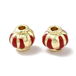 Indian Red Rack Plating Alloy Enamel Beads, Long-Lasting Plated, Real 18K Gold Plated, Lantern, Indian Red, 6x6mm, Hole: 1.6mm