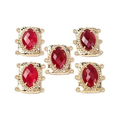 Белый Нефрит Латунные многорядные звенья с микропаве из кубического циркония и натуральным белым нефритом, овальные, граненые, стойки покрытие, 22x20x6~7 мм, отверстие : 1.2 мм