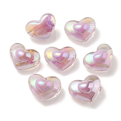 Medium Orchid UV Plating Rainbow Iridescent Transparent Acrylic Beads, Two Tone, Heart, Medium Orchid, 13x16.5x9mm, Hole: 3mm