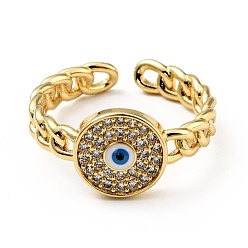 White Clear Cubic Zirconia Evil Eye Open Cuff Ring with Enamel, Real 18K Gold Plated Brass Jewelry for Women, Cadmium Free & Lead Free, White, US Size 7(17.3mm)