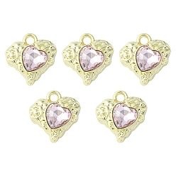 Golden Rack Plating Alloy Glass Pendants, Cadmium Free & Lead Free & Nickle Free, Heart Charms, Golden, 18x17x5.5mm, Hole: 2.5mm