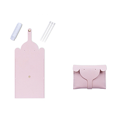 Pink DIY Elephant-shaped Wallet Making Kit, Including Cowhide Leather Bag Accessories, Iron Needles & Waxed Cord, Pink, 8.7x12cm