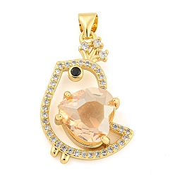 PeachPuff Rack Plating Brass Micro Pave Clear Cubic Zirconia Pendants, with Glass, Long-Lasting Plated, Cadmium Free & Lead Free, Bird Charms, PeachPuff, 24.5x17.5x6mm, Hole: 4x3.5mm