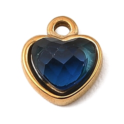 Свет Сапфира 304 подвески из нержавеющей стали, со стразами, сердце прелести, граненые, золотые, света сапфир, 9x8x3.5 мм, отверстие : 1.2 мм