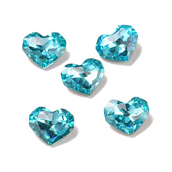 Aquamarine Glass Rhinestone Cabochons, Pointed Back & Back Plated, Heart, Aquamarine, 6.5x8x3.3mm