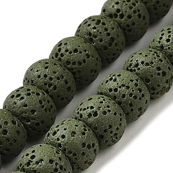 Dark Olive Green Natural Lava Rock Dyed Beads Strands, Rondelle, Dark Olive Green, 10x7~7.5mm, Hole: 1.6mm, about 55~56pcs/strand, 16.14''(41~41.5cm)