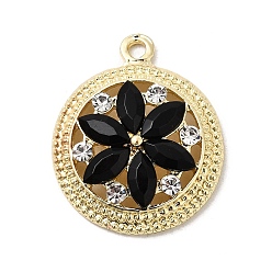 Реактивный Самолет Подвески из сплава и страза, стойки покрытие, плоские круглые с цветком, золотые, струя, 29x23.5x5.5 мм, отверстие : 2.4 мм