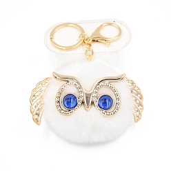 White Cute Pompom Fluffy Owl Pendant Keychain, with Alloy Findings, for Woman Handbag Car Key Backpack Pendants, White, 12x9cm