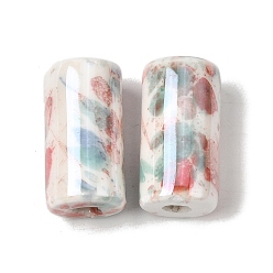 Светло-Вишневый Фарфоровые бусины ручной работы, пастельный фарфор, колонка, светло-вишневый, 17~17.5x9~9.5 мм, отверстие : 2~2.5 мм