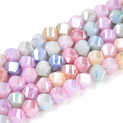 (52) Непрозрачная лаванда Антикоррозийные гальванические стеклянные бусины, имитация драгоценных камней, твист, с покрытием AB цвета, граненые, два тона, разноцветные, 4x4~4.5x4~4.5 мм, отверстие : 0.9~1 мм, около 95~96 шт / нитка, 14.57~14.76'' (37~37.5 см)