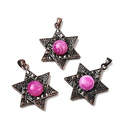 Полосатый Агат Подвески в виде звезды Давида из натурального ярко-розового полосатого агата (окрашенного и подвергнутого термической обработке)., с винтажной латунной рамкой красного медного оттенка, 33.5~34x25.5x7.5 мм, отверстие : 5x3 мм