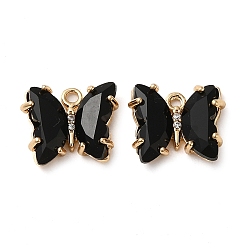 Black Brass with Glass Pendants, Butterfly, Black, 10x12x4mm, Hole: 1.2mm