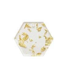 Hexagon Acrylic Big Pendants, with Gold Foil, Acrylic Disc, DIY Disc Keychain Accessories, Hexagon, 50mm