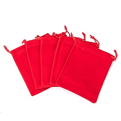 Red Rectangle Velvet Pouches, Gift Bags, Red, 15x10cm