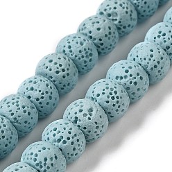 Pale Turquoise Natural Lava Rock Dyed Beads Strands, Rondelle, Pale Turquoise, 10x7~7.5mm, Hole: 1.6mm, about 55~56pcs/strand, 16.14''(41~41.5cm)