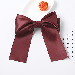 C195 Ribbon Bow Hair Clip Large Size - Wine Red Silky Double-Sided Hair Ribbon with Spring Clip and Butterfly Bow - Elegant Fabric for Women's Hairstyles (C195)
