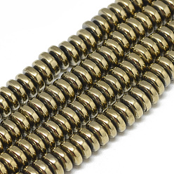Light Gold Plated Electroplate Non-magnetic Synthetic Hematite Beads Strands, Heishi Beads, Disc/Flat Round, Light Gold Plated, 6x2.5mm, Hole: 2mm, about 150pcs/strand, 15.7 inch