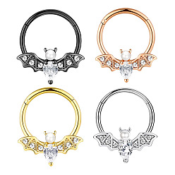 Нержавеющая Сталь Цвет 304 серьги-кольца для хряща из нержавеющей стали с прозрачным кубическим цирконием в форме летучей мыши, украшения для носа, цвет нержавеющей стали, 8 мм, штифты : 1.2 мм