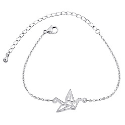 silver plating Adorable Paper Crane Bracelet with Bird Charm - Stainless Steel Party Gift for Women