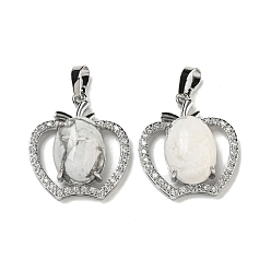 Говлит Натуральный говлит с подвесками из прозрачного кубического циркония, подвески в виде яблока со стойкой, фурнитура из латуни, платина, без кадмия и без свинца, 28.5x25.5x9~10 мм, отверстие : 7x5 мм