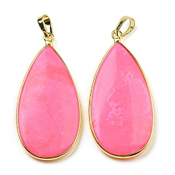 Говлит Подвески, окрашенные в натуральный розово-красный говлит, Подвески-капли со стойкой, фурнитура из латуни золотистого цвета, 42.5x21x4.5~5 мм, отверстие : 7x4 мм