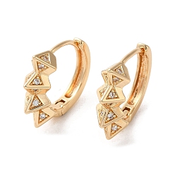 Light Gold Brass Micro Pave Cubic Zirconia Hoop Earrings, Diamond Shape, Light Gold, 16.5x6mm