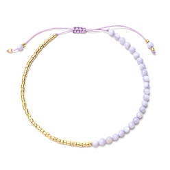 Аметист Бохо-стиль натуральный аметист круглый плетеный бисер браслеты для женщин, со стеклянными бисеринами