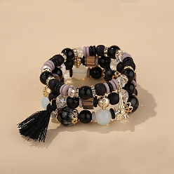 B0252-Black Fashionable Tassel Eiffel Tower Pendant Bracelet Set - Stunning Jewelry Combination