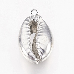 Silver Electroplated Shell Pendants, Cowrie Shells, Silver Color Plated, 20~30x12~18x7~12mm, Hole: 3mm
