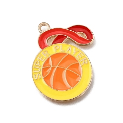 Basketball Сплав с эмалевыми подвесками, Баскетбол прелести, красочный, золотой свет, баскетбольная медаль, 30x24x1.5 мм, отверстие : 1.6 мм