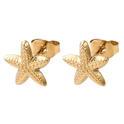 Golden 304 Stainless Steel Stud Earrings, Starfish, Ion Plating(IP), Golden, 10x10.5mm