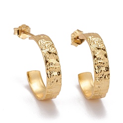 Golden 925 Sterling Silver Half Hoop Earrings, with Ear Nuts, Textured, Letter C Shape, Golden, 17.5x4mm, Pin: 0.8mm