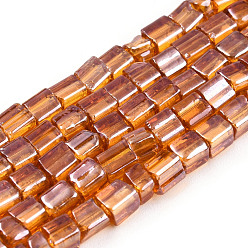 Peru Transparent Electroplate Glass Bead Strands, AB Color Plated, Rectangle, Peru, 3~8.5x3.5~4x3.5~4mm, Hole: 1.2mm, about 96~101pcs/strand, 15.16 inch~15.55 inch(38.5~39.5cm)