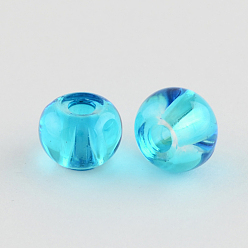 Deep Sky Blue Spray Painted Glass Beads, Large Hole Beads, Rondelle, Deep Sky Blue, 15x10mm, Hole: 5.5~6mm