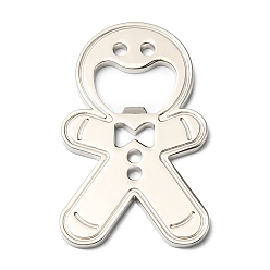 Platinum Christmas Alloy Beer Bottle Opener, Gingerbread Man, Platinum, 66.5x40mm, Hole: 3.5mm and 22.5x10mm