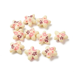 Lemon Chiffon Handmade Polymer Clay Beads, Starfish with Flower Pattern, Lemon Chiffon, 14~16x15~16.5x5.5~7mm, Hole: 1.8mm