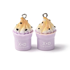 Фиолетовый Непрозрачные подвески смолы, мороженое, с платиновым тоном железная петля, фиолетовые, 28.5~29x17~17.5 мм, отверстие : 2 мм