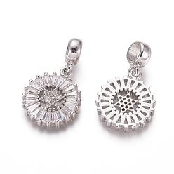 Platinum Brass Micro Pave Clear Cubic Zirconia European Dangle Charms, Large Hole Pendants, for Jewish, Flat Round with Star of David, Platinum, 26mm, Hole: 5mm, Flat Round: 18x16x3mm