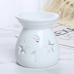 White Ceramic Incense Holders, Home Office Teahouse Zen Buddhist Supplies, Vase with Star Moon Pattern, White, 75x83mm