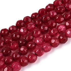 Темно-Красный Окрашенные природные белый нефрит бисер пряди, круглые, граненые, темно-красный, 4~4.5 мм, отверстие : 1 мм, около 86~96 шт / нитка, 14.69~14.96'' (37.3~38 см)