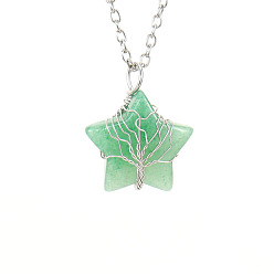 Green Aventurine Natural Green Aventurine Star Pendant Necklace, with Platinum Alloy Chains, 20.87 inch(53cm)