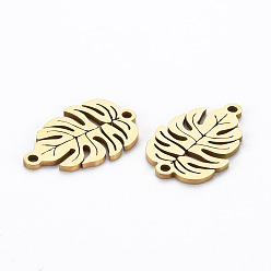 Golden Ion Plating(IP) 201 Stainless Steel Links Connectors, Cut, Leaf, Golden, 18x11.5x1mm, Hole: 1.2mm