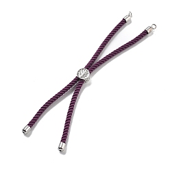Фиолетовый Серебряные браслеты из витого нейлонового шнура, Изготовление браслета из звеньев для подвески-коннектора, с долговечным платиновым латунным наконечником шнура и сплавом «древо жизни», фиолетовые, 8-3/4~8-7/8 дюйм (22.2~22.6 см), отверстие : 2 мм
