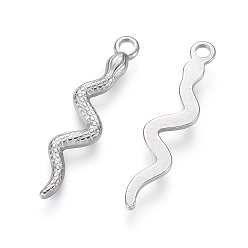 Stainless Steel Color 304 Stainless Steel Pendants, Snake, Stainless Steel Color, 28x6x1.5mm, Hole: 2mm