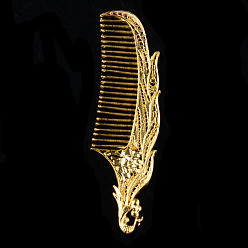 Golden Rack Plating Alloy Hair Combs Findings, Phoenix, Golden, 128x37mm