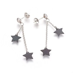 Stainless Steel Color 304 Stainless Steel Dangle Stud Earrings, with Resin, Star, Stainless Steel Color, 45~50mm, Pin: 0.7mm
