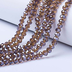 Sienna Electroplate Glass Beads Strands, Pearl Luster Plated, Faceted, Rondelle, Sienna, 8x6mm, Hole: 1mm, about 65~72pcs/strand, 15.7~16.1 inch(40~41cm)